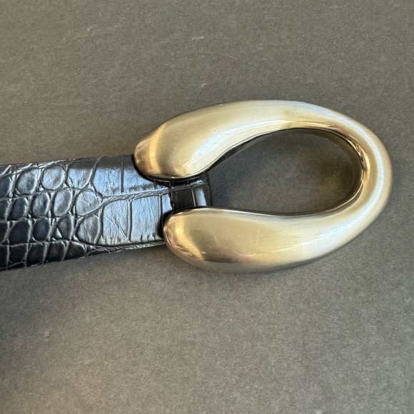 Vintage Y2K Statement Belt Black Croc Embossed Leather Large Silver Tone‎ Buckle main image 10